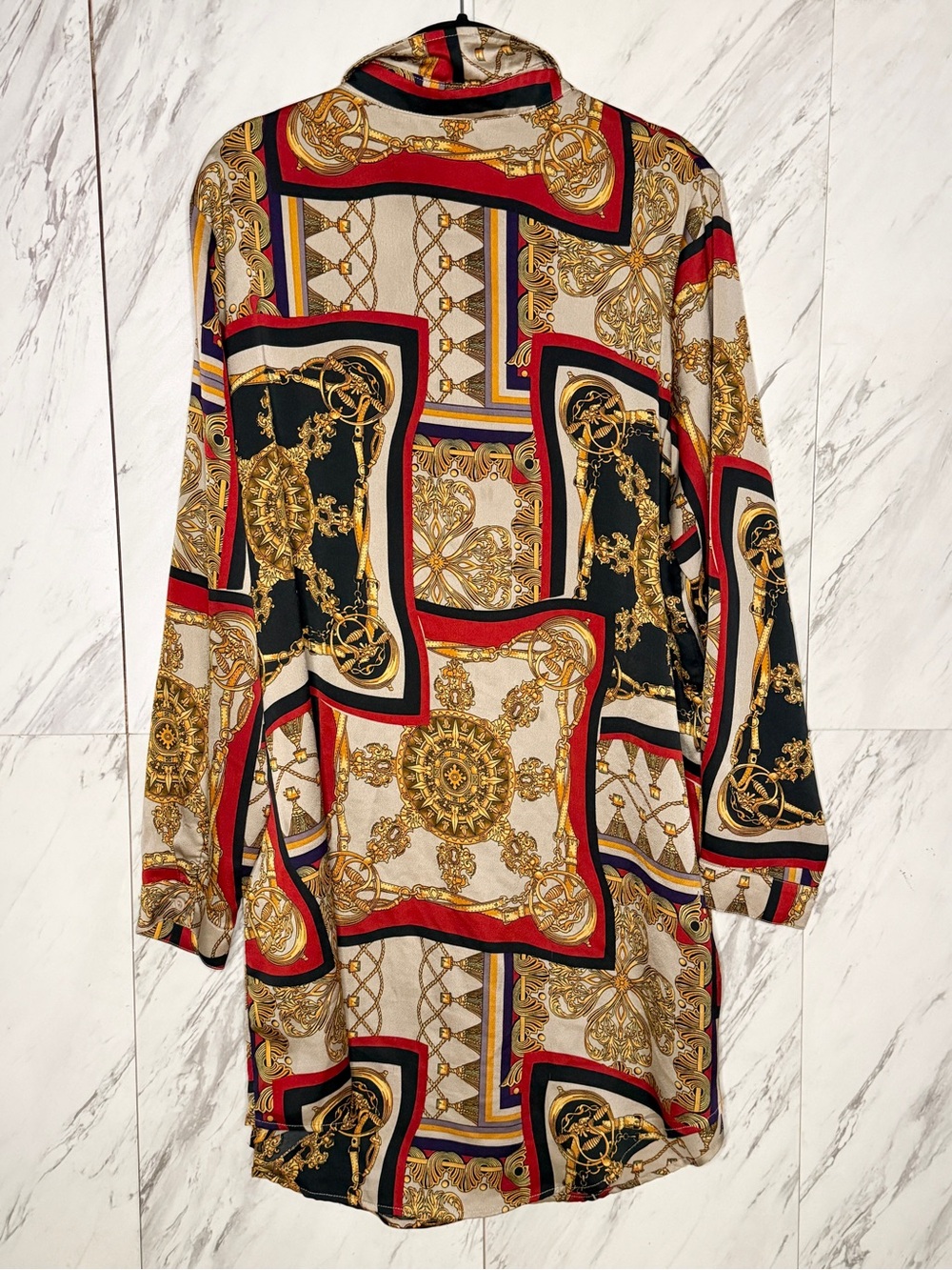 Boohoo Baroque Medallion Button-Down Shirt Dress Size 14 - Picture 5 of 6